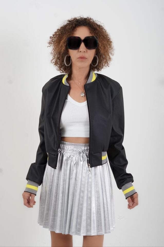 Siyah Deri Bomber Ceket