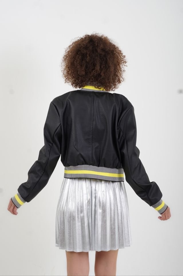 Siyah Deri Bomber Ceket