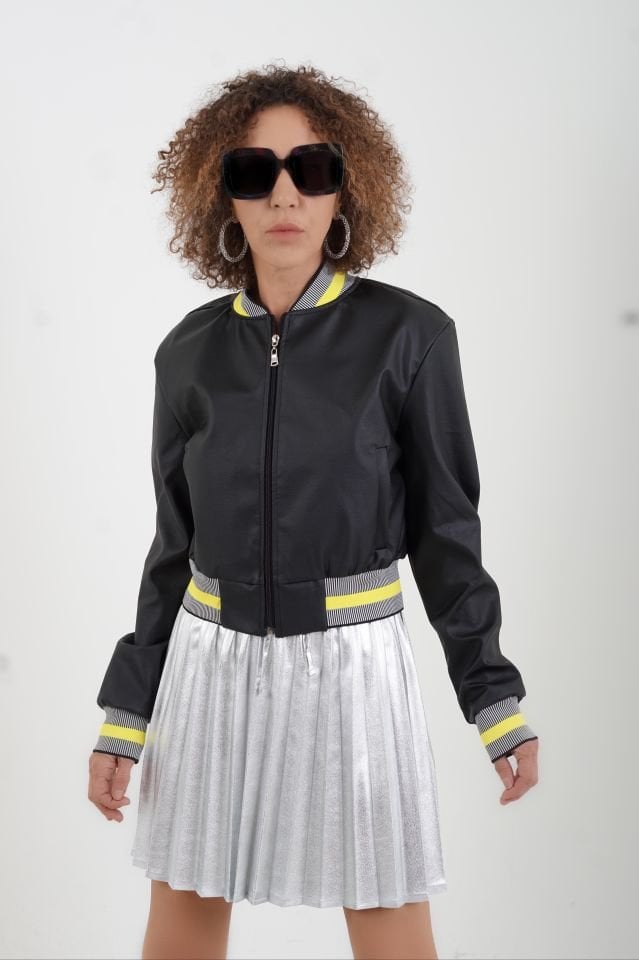 Siyah Deri Bomber Ceket