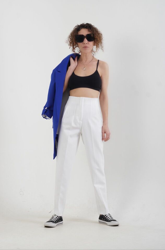 Önü Flatolu Pantolon BEYAZ - M