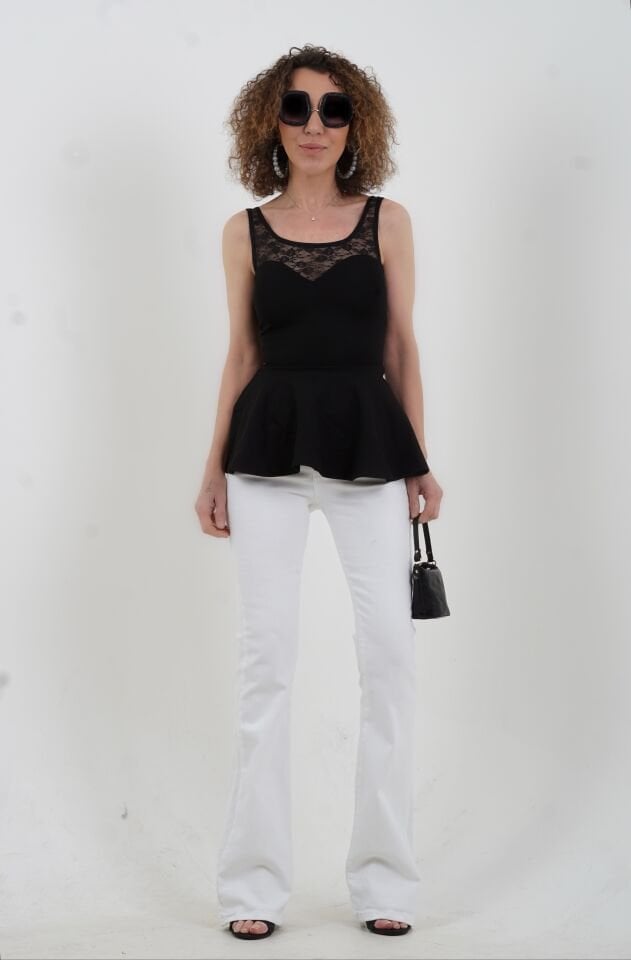 Dantel Detaylı Kalın Askılı Peplum Bluz