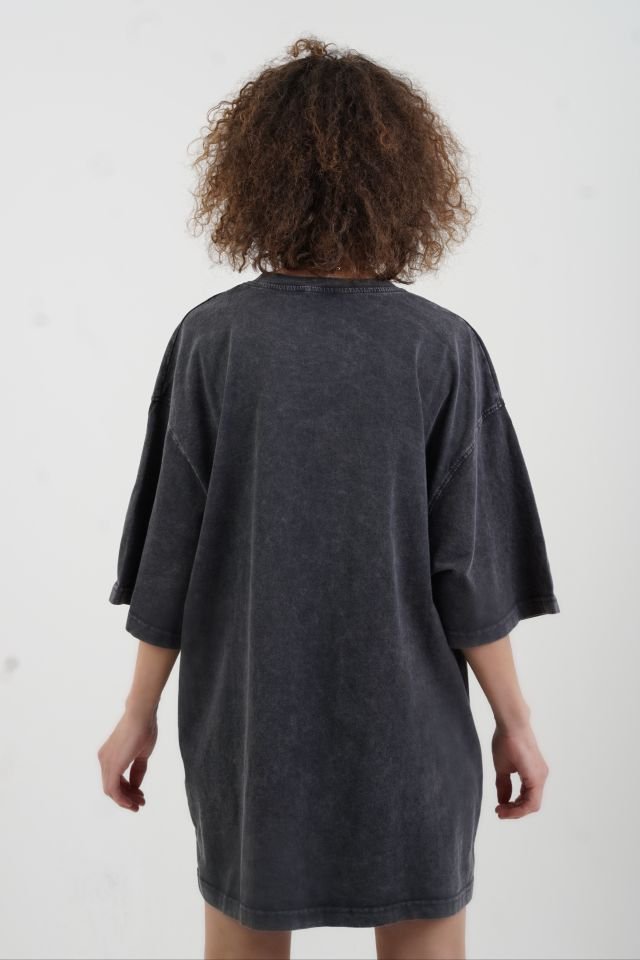 Antrasit Gölge Baskı Soluk Efektli Oversize Tshirt