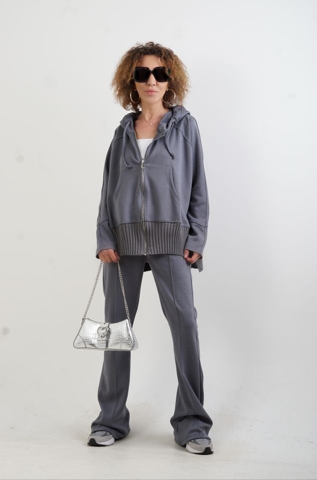 Füme Fermuarlı Modal Sweatshirt Pantolon Takım