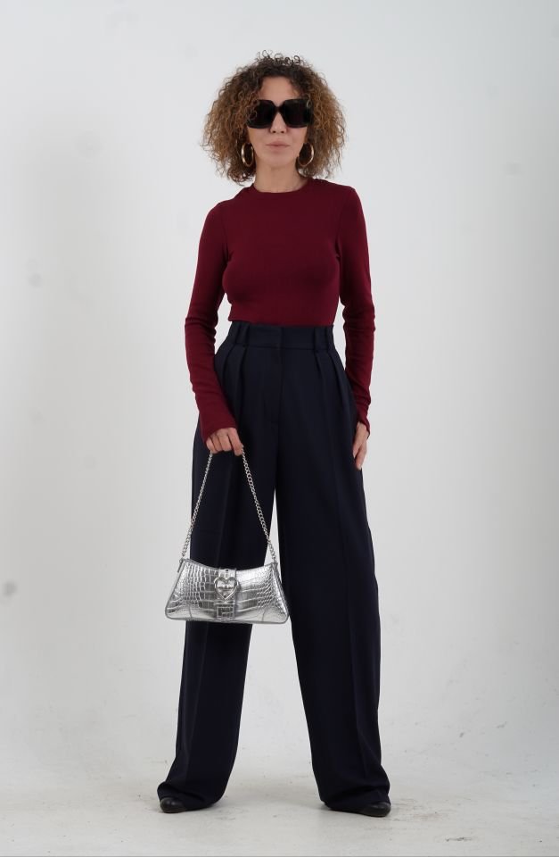 Bordo O Yaka Parmak Detaylı Bluz