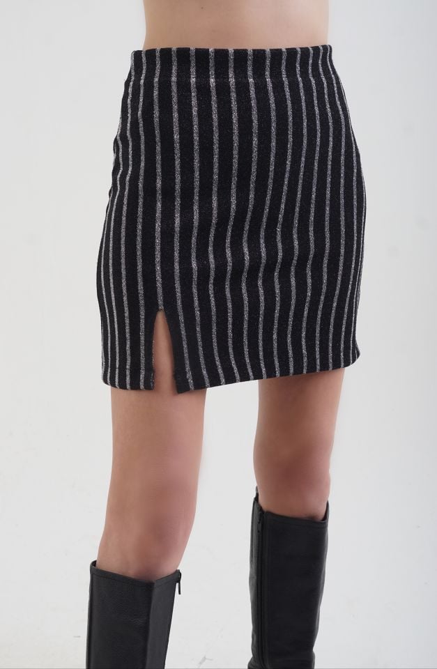 Simli Çizgili Mini Etek