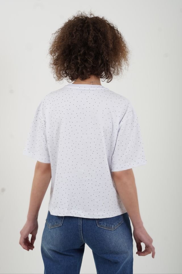 Beyaz Taşlı Kısa Tshirt