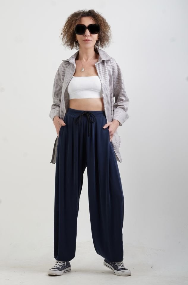 Lacivert Camel Çizgili Poplin Gömlek