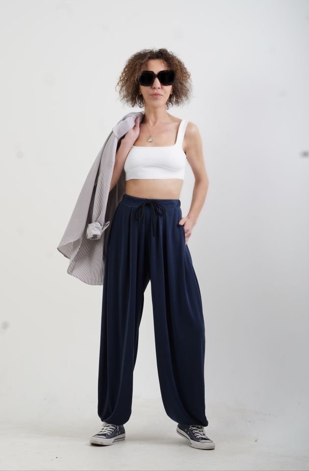 Lacivert Camel Çizgili Poplin Gömlek