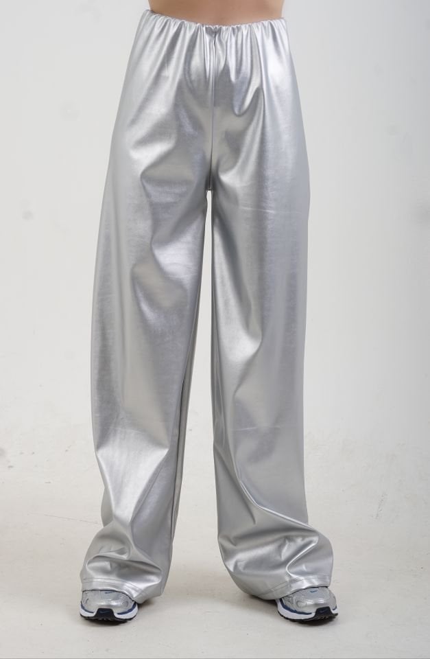 Gümüş Varak Beli Lastikli Bol Paça Pantolon