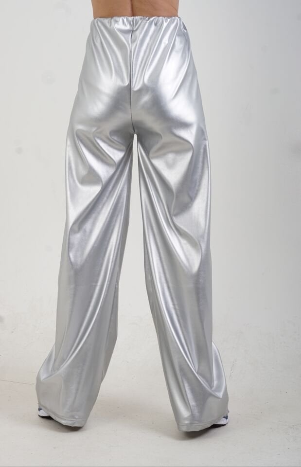 Gümüş Varak Beli Lastikli Bol Paça Pantolon