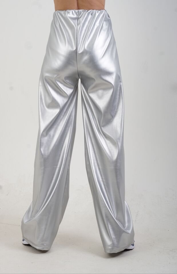 Gümüş Varak Beli Lastikli Bol Paça Pantolon