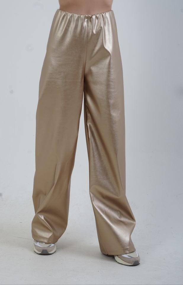 Gold Varak Beli Lastikli Bol Paça Pantolon