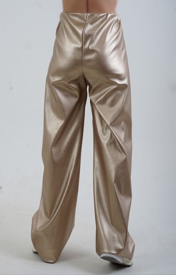 Gold Varak Beli Lastikli Bol Paça Pantolon