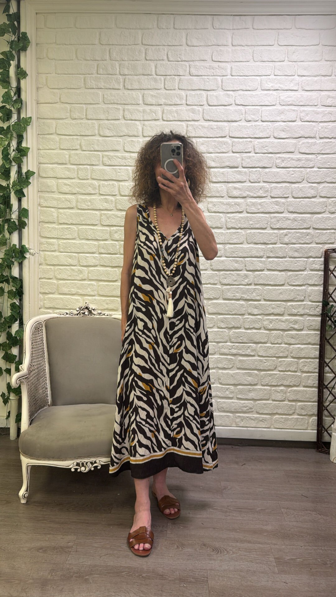 Kahve Zebra Desen  Elbise