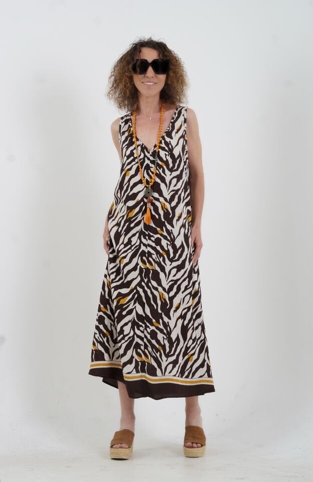 Kahve Zebra Desen  Elbise