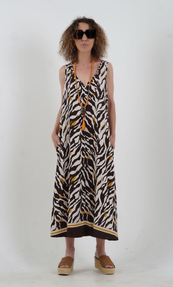 Kahve Zebra Desen  Elbise