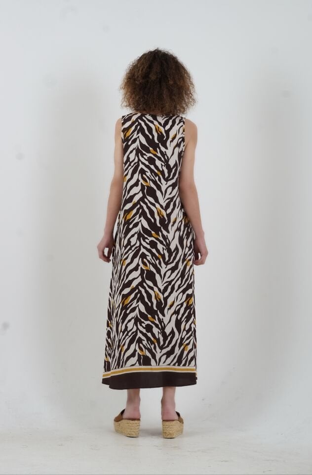Kahve Zebra Desen  Elbise