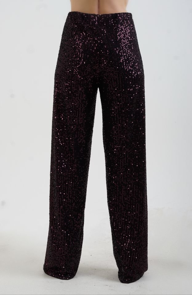 Bordo  Pul Payetli Bol Paça Pantolon