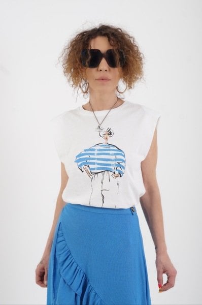 İndigo  Kız Baskılı Kolsuz Vatkalı Tshirt