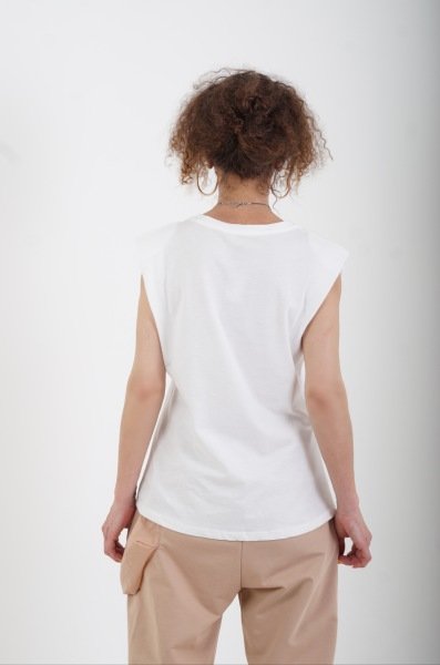 Bej Kız Baskılı Kolsuz Vatkalı Tshirt