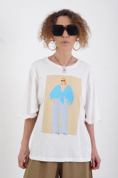 Mavi Kız Baskılı Kolu Fistolu Tshirt