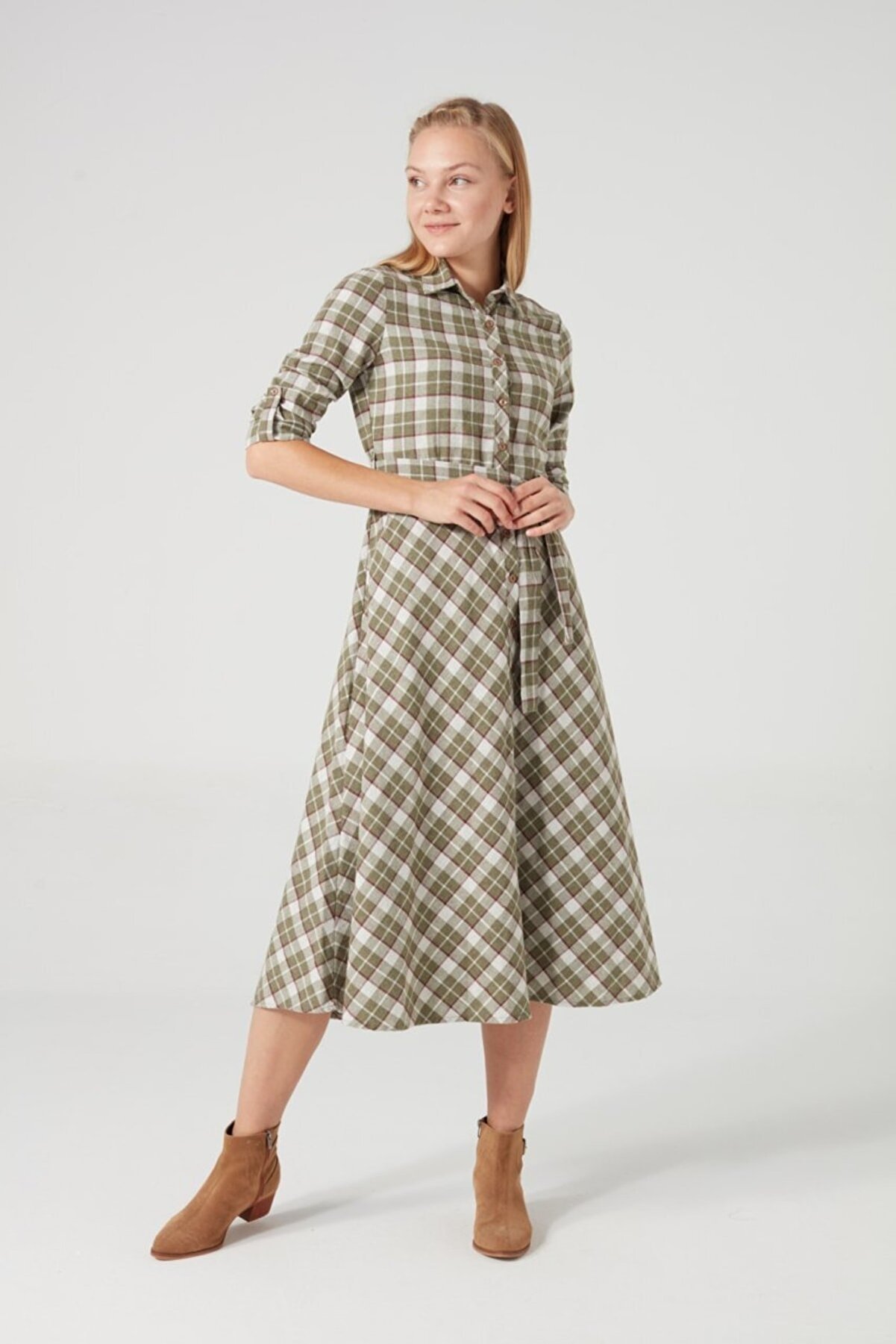 Juliet Ekoseli Gömlek Elbise