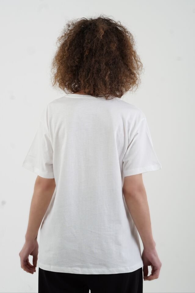 Ekru Siyah Joyful Baskılı Tshirt