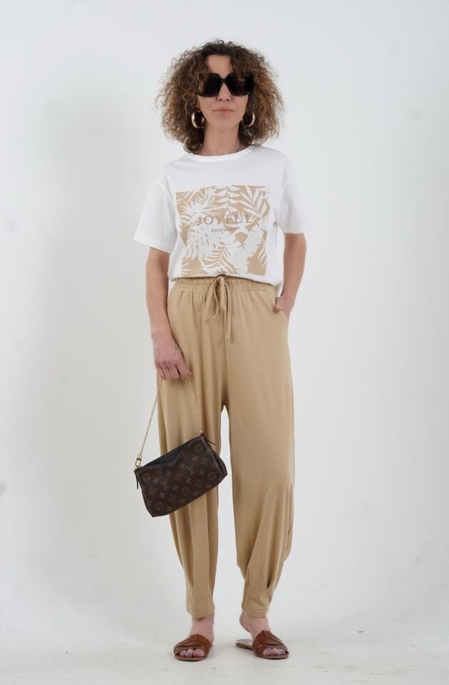 Ekru Bej Joyful Baskılı Tshirt