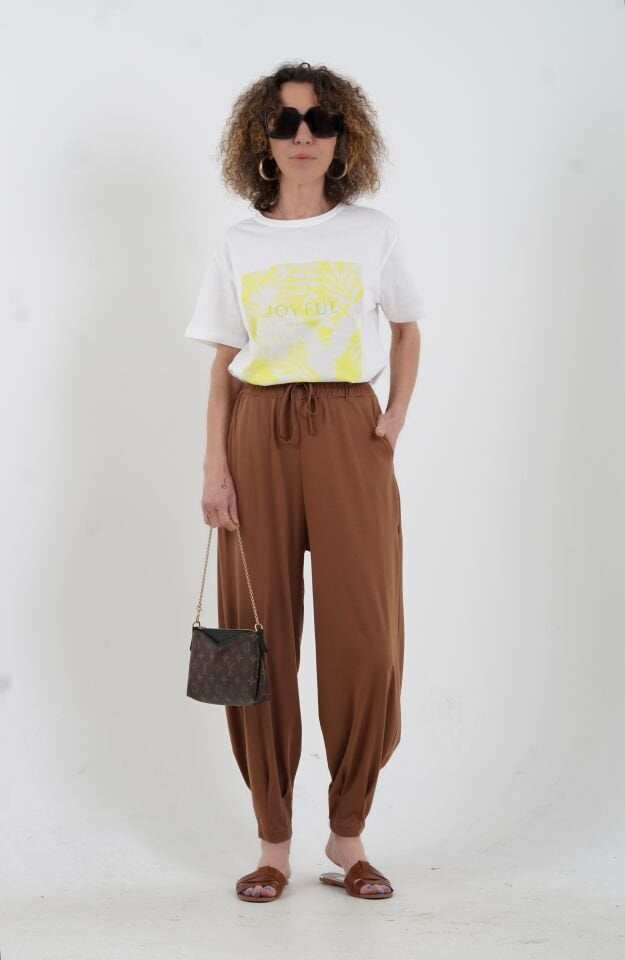 Ekru Sarı Joyful Baskılı Tshirt