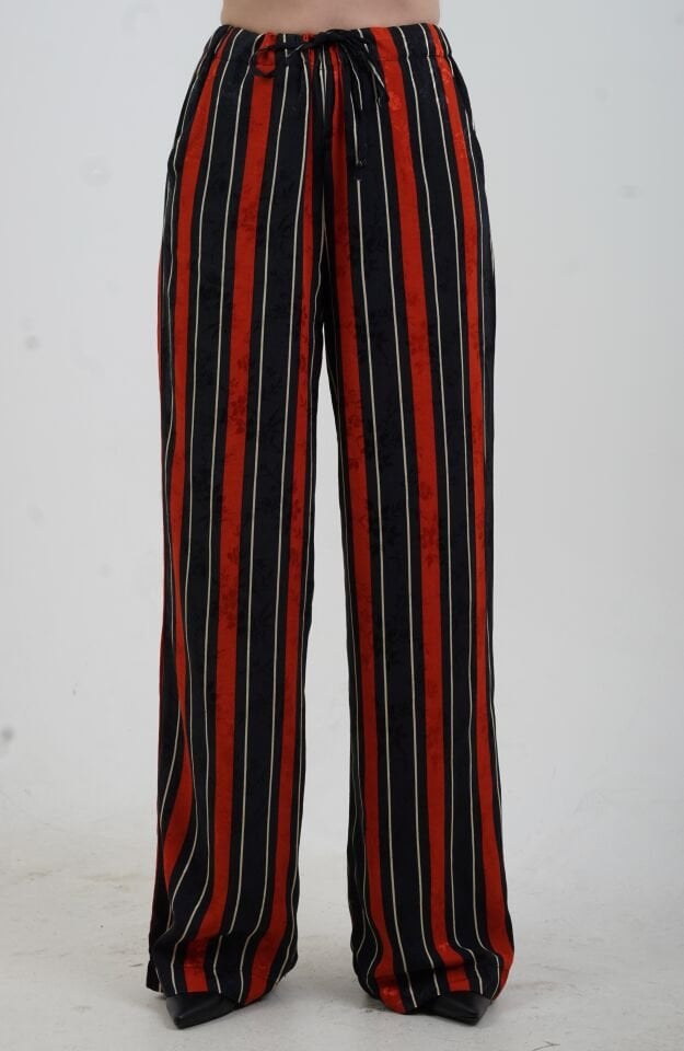 Çizgili Bol Paça Pantolon