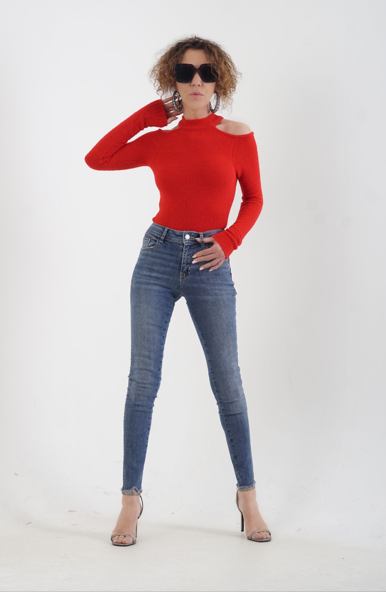 Yanı Parlak Taşlı Jean Pantolon