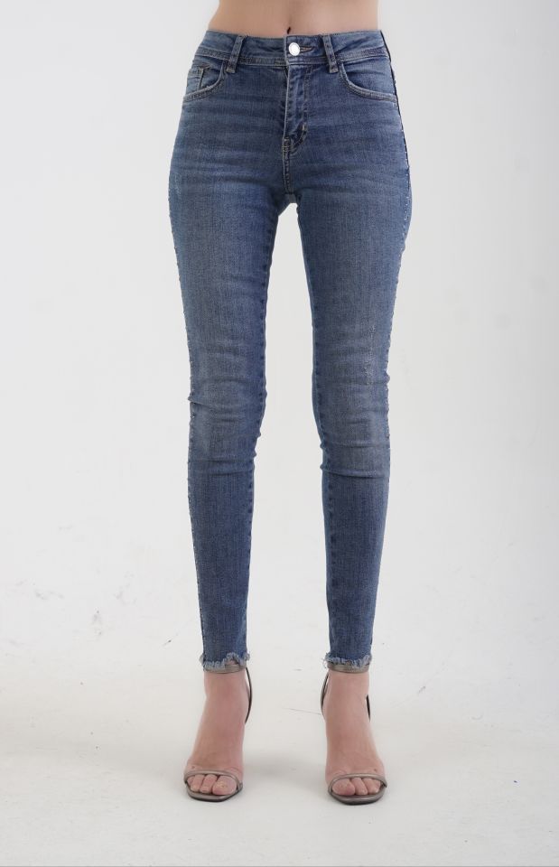 Yanı Parlak Taşlı Jean Pantolon