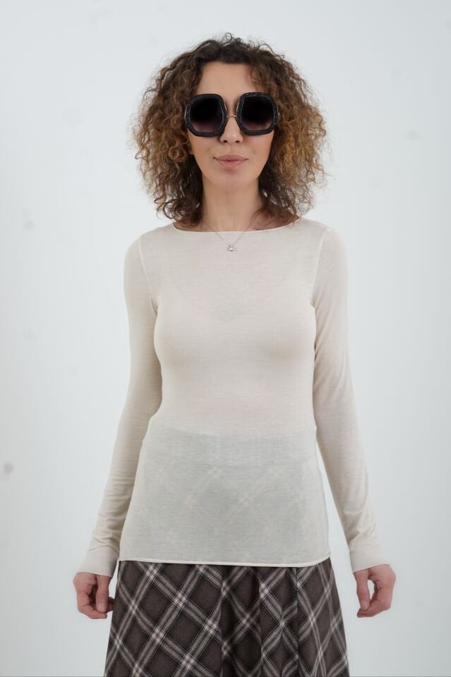 Taş Kayık Yaka Modal Kaşmir Bluz