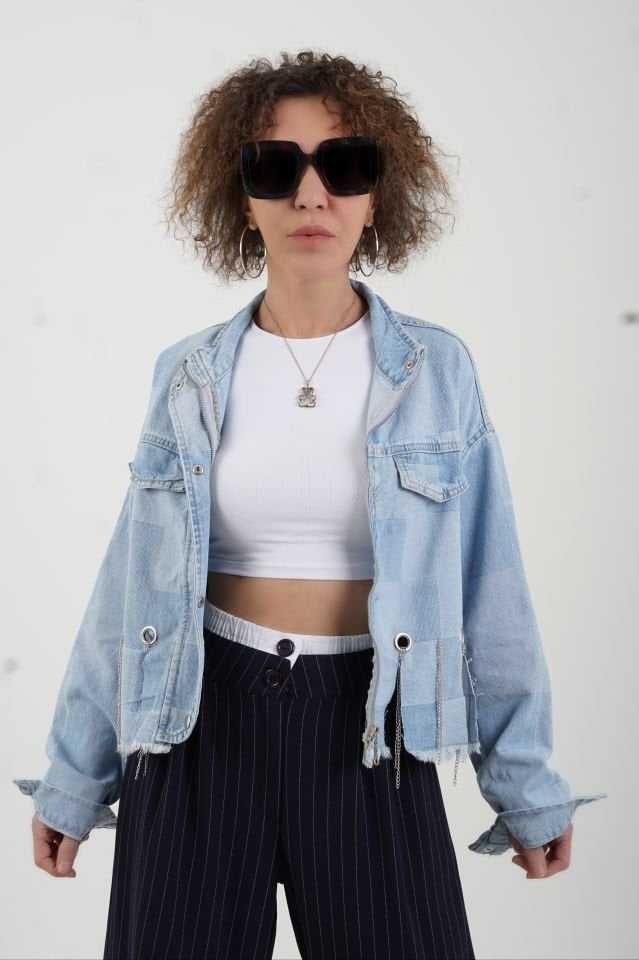 Mavi Zincir Detaylı Denim Ceket