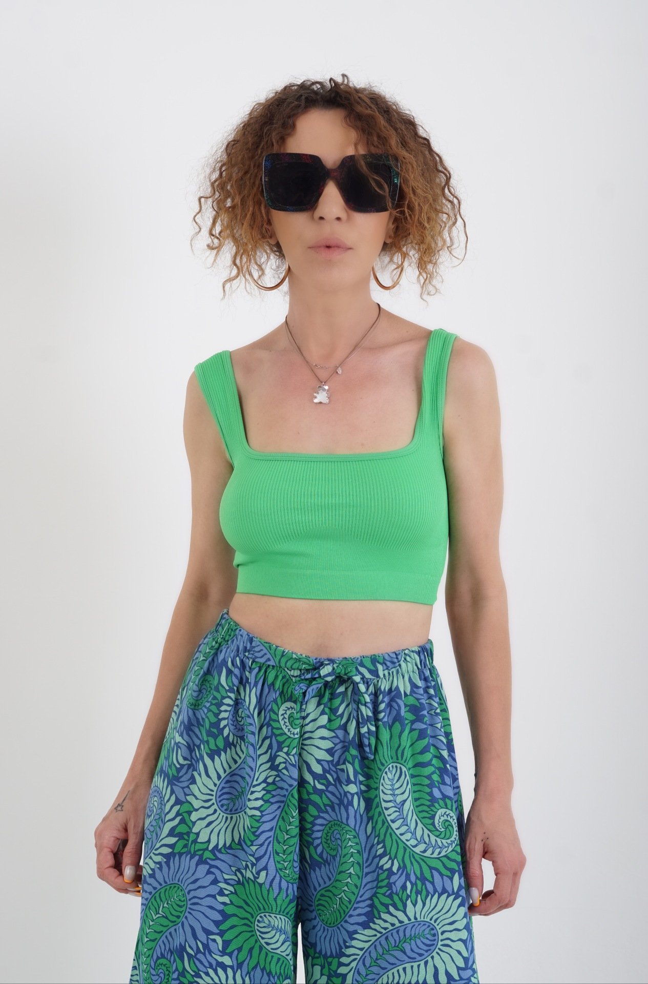 Yeşil Askılı Crop Top