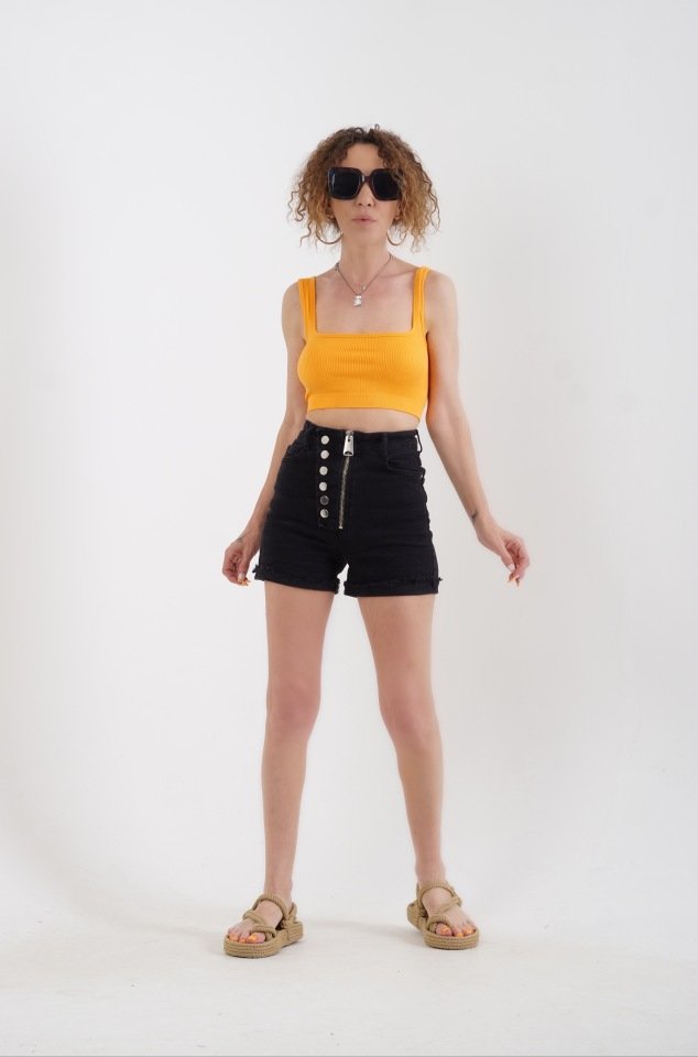 Oranj Askılı Crop Top