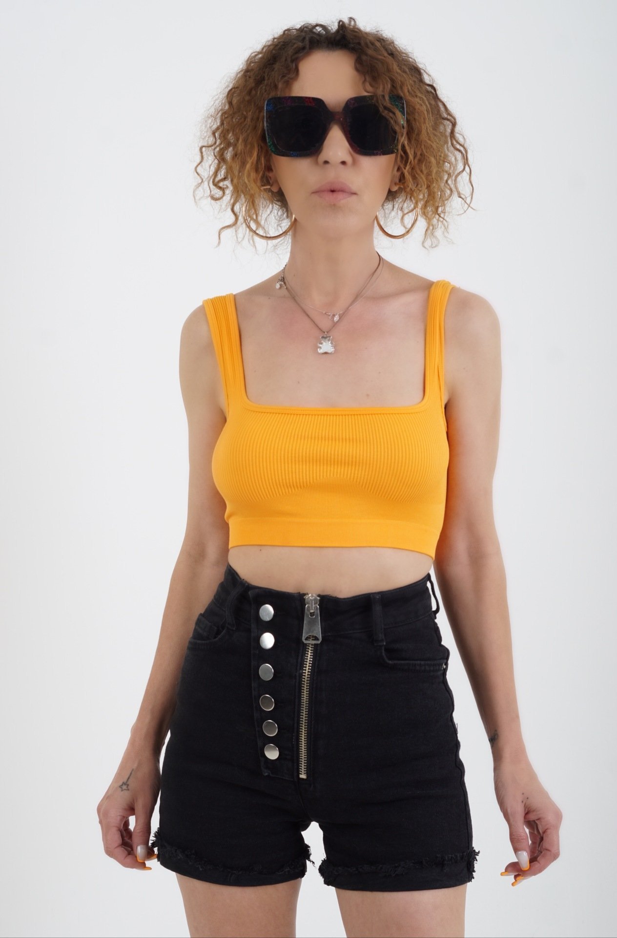 Oranj Askılı Crop Top