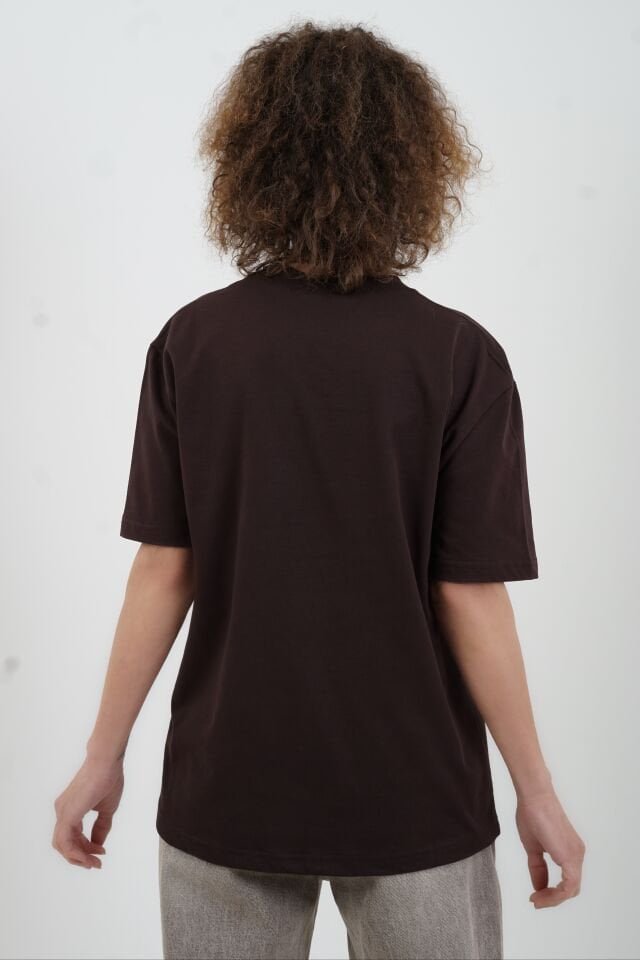 Koyu Kahve Özel  Dikişli Bisiklet Yaka Tshirt