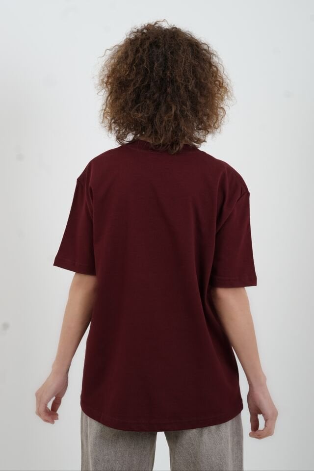 Bordo Özel  Dikişli  Bisiklet Yaka Tshirt