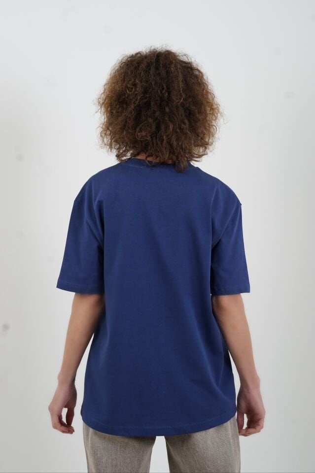 İndigo Özel  Dikişli  Bisiklet Yaka Tshirt