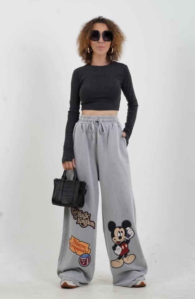 Antrasit Parmak Detaylı Crop Bluz