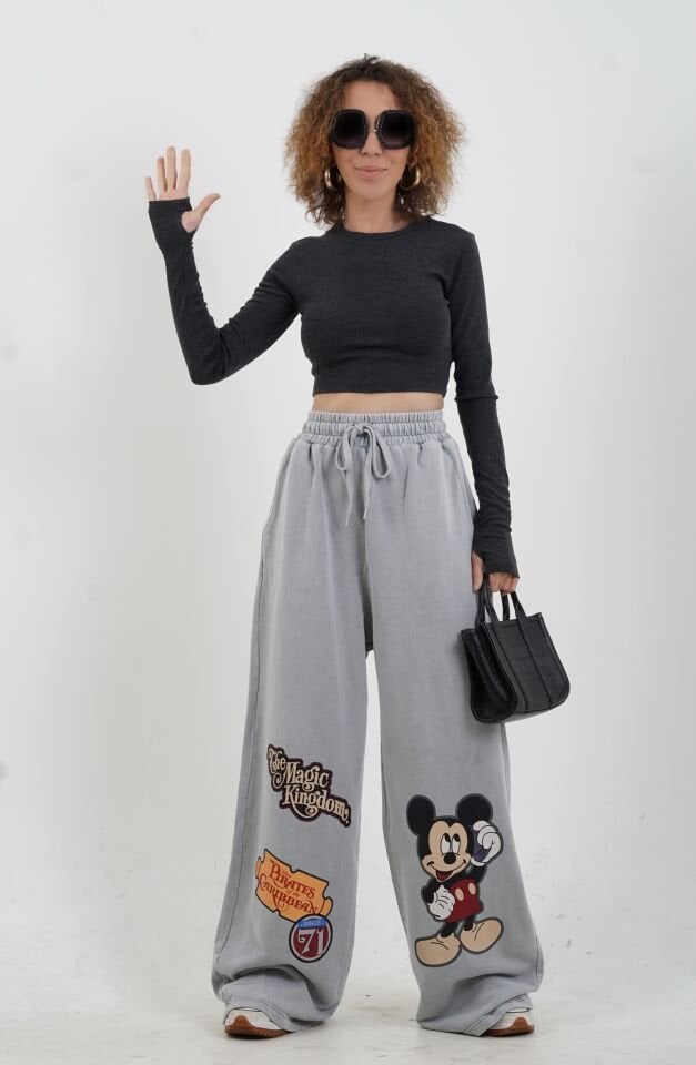 Antrasit Parmak Detaylı Crop Bluz