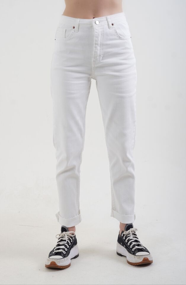 Ekru Boyfit Jean Pantolon