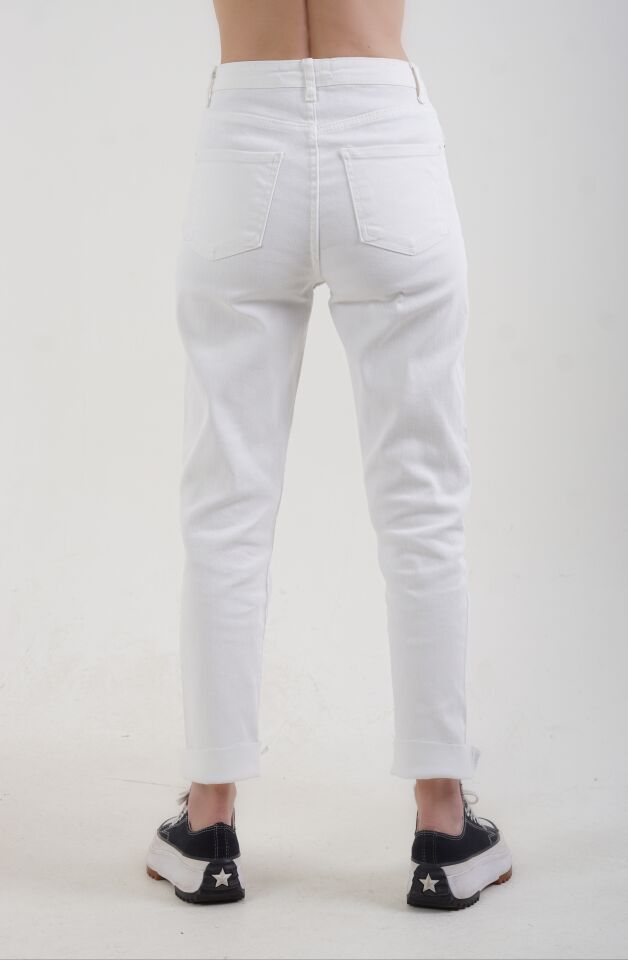 Ekru Boyfit Jean Pantolon