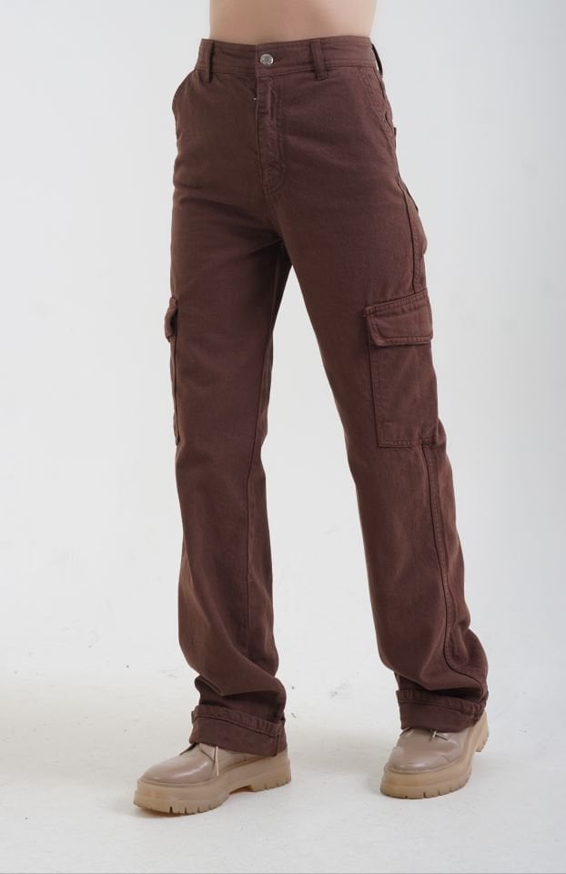 Kahverengi Kargo Cepli Jean Palazzo Pantolon