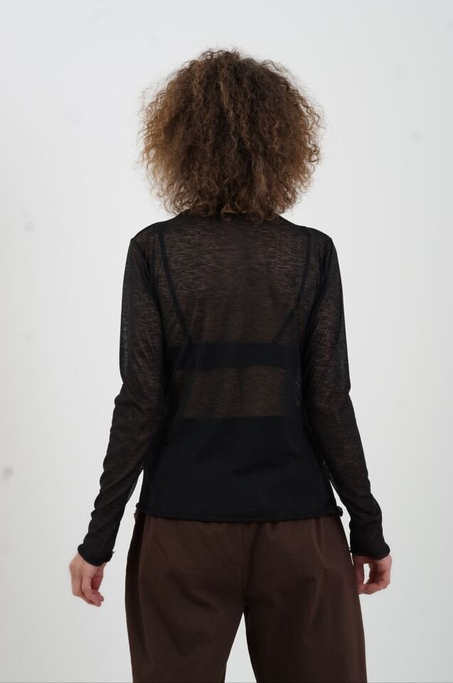 Siyah Transparan Uzun Kollu Bluz