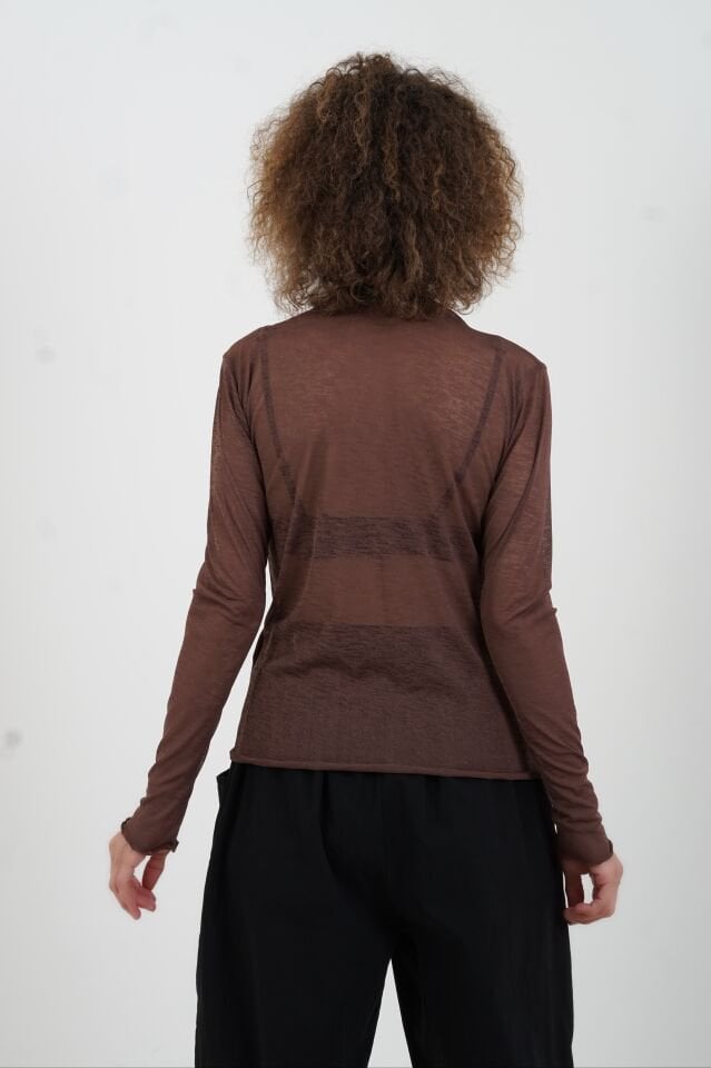 Kahve Transparan Uzun Kollu Bluz