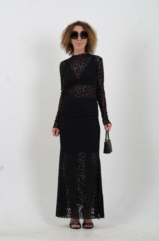 Siyah Dantel Uzun Kollu Bluz