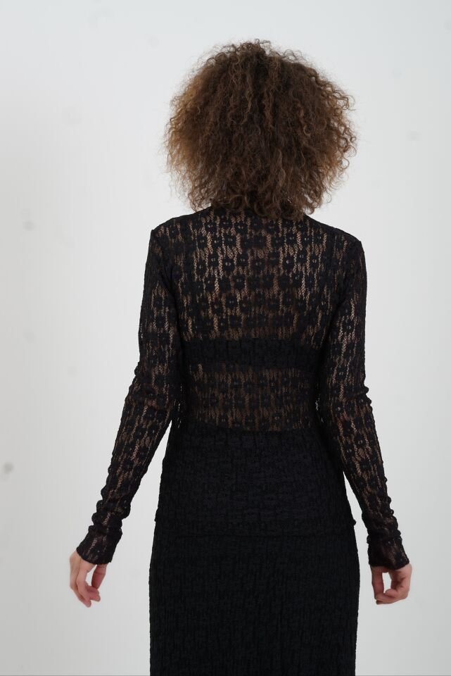 Siyah Dantel Uzun Kollu Bluz