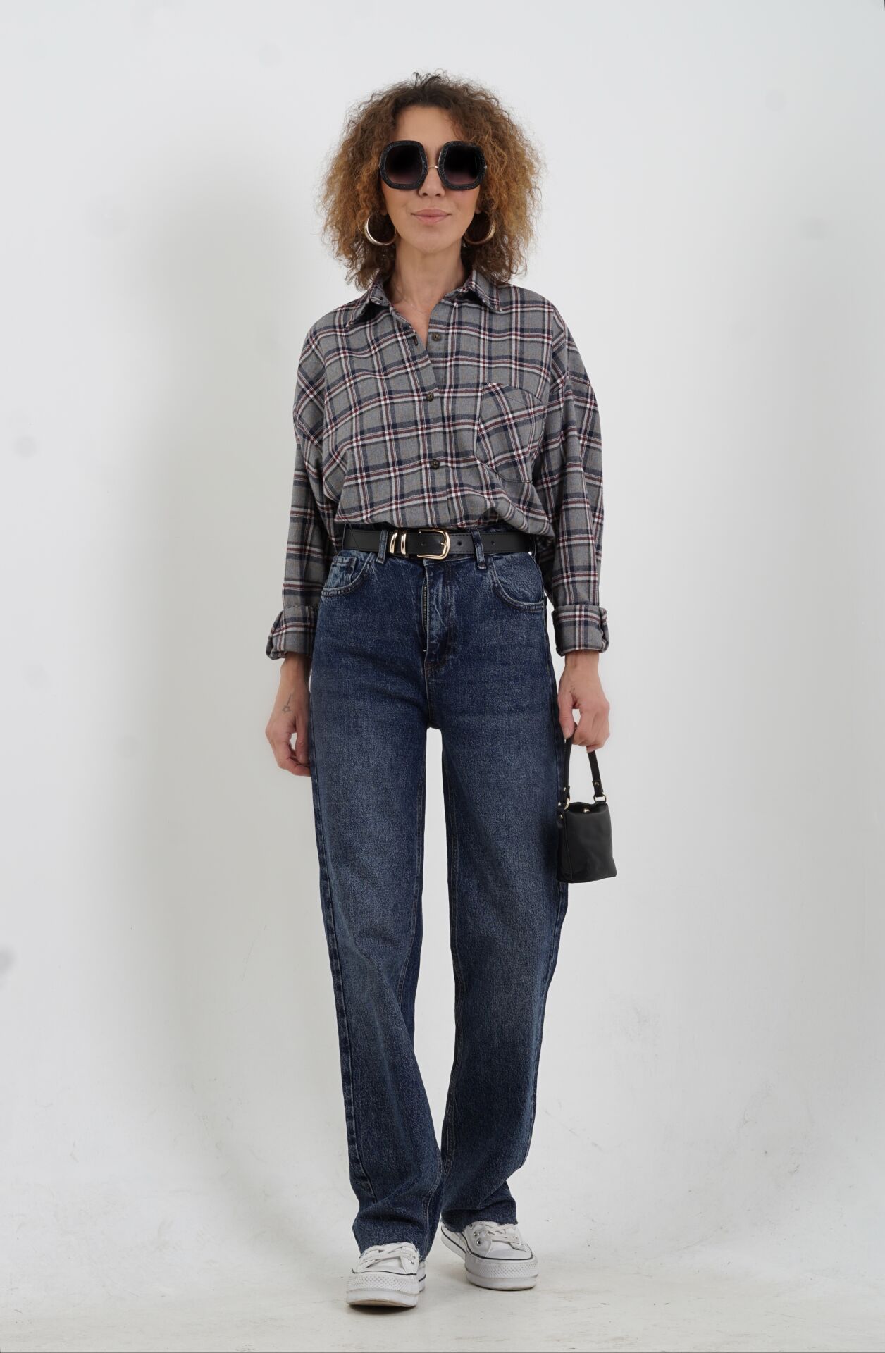 Koyu Mavi Yıkamalı Straight Denim Pantolon